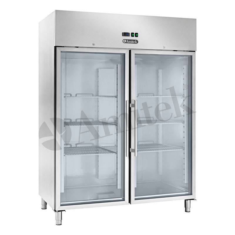 Industrial double refrigerator AMITEK with glass doors